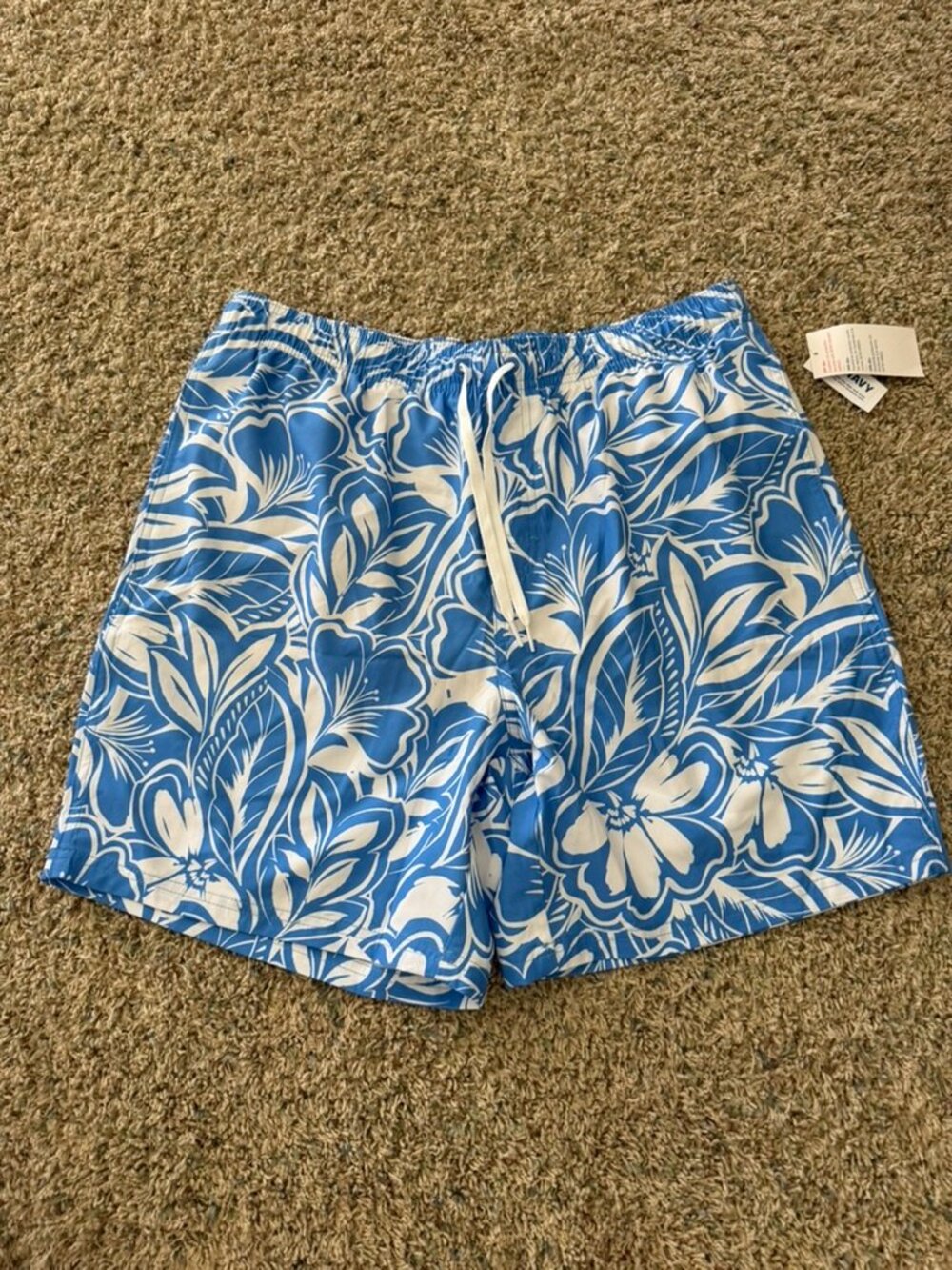 Old Navy Swim Trunks Floral Print Blue & White Sz L NWT